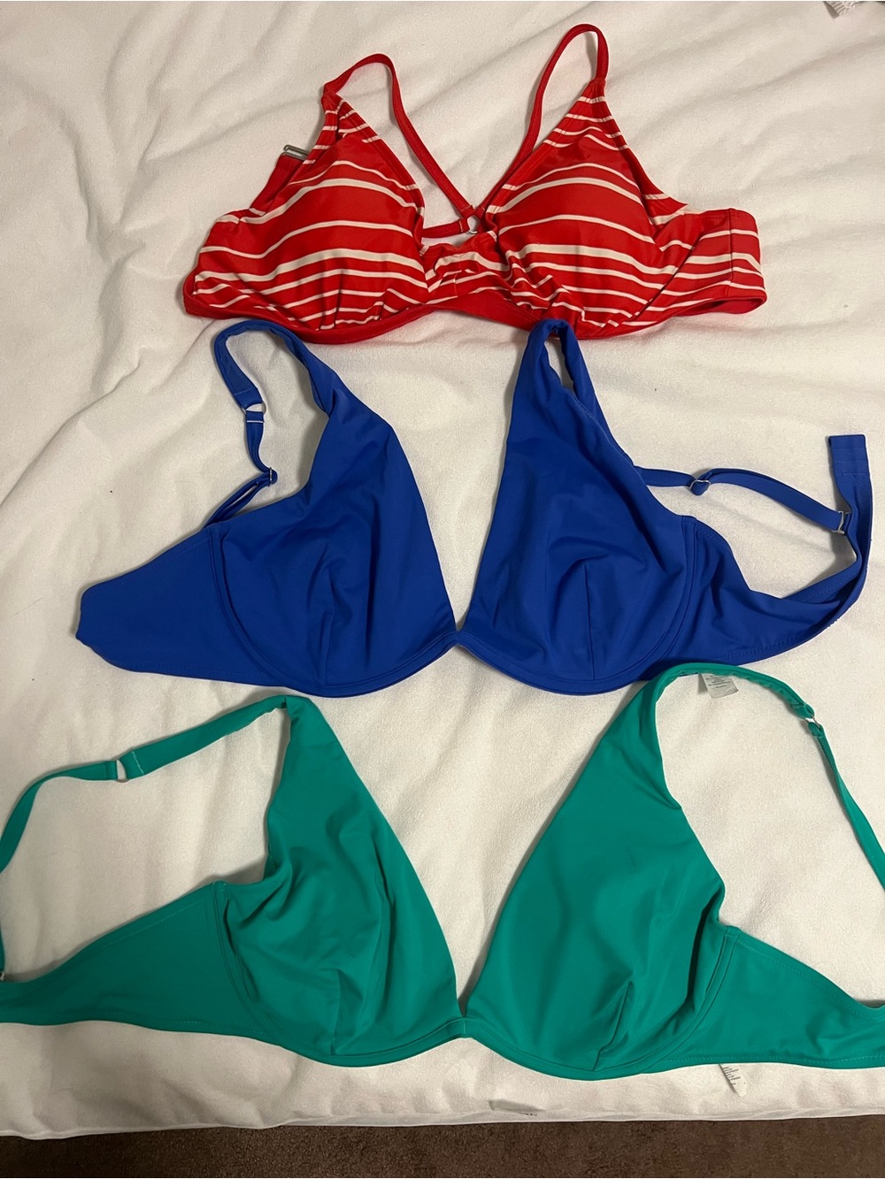 Athleta Red Striped, Blue, and Teal Bikini Tops